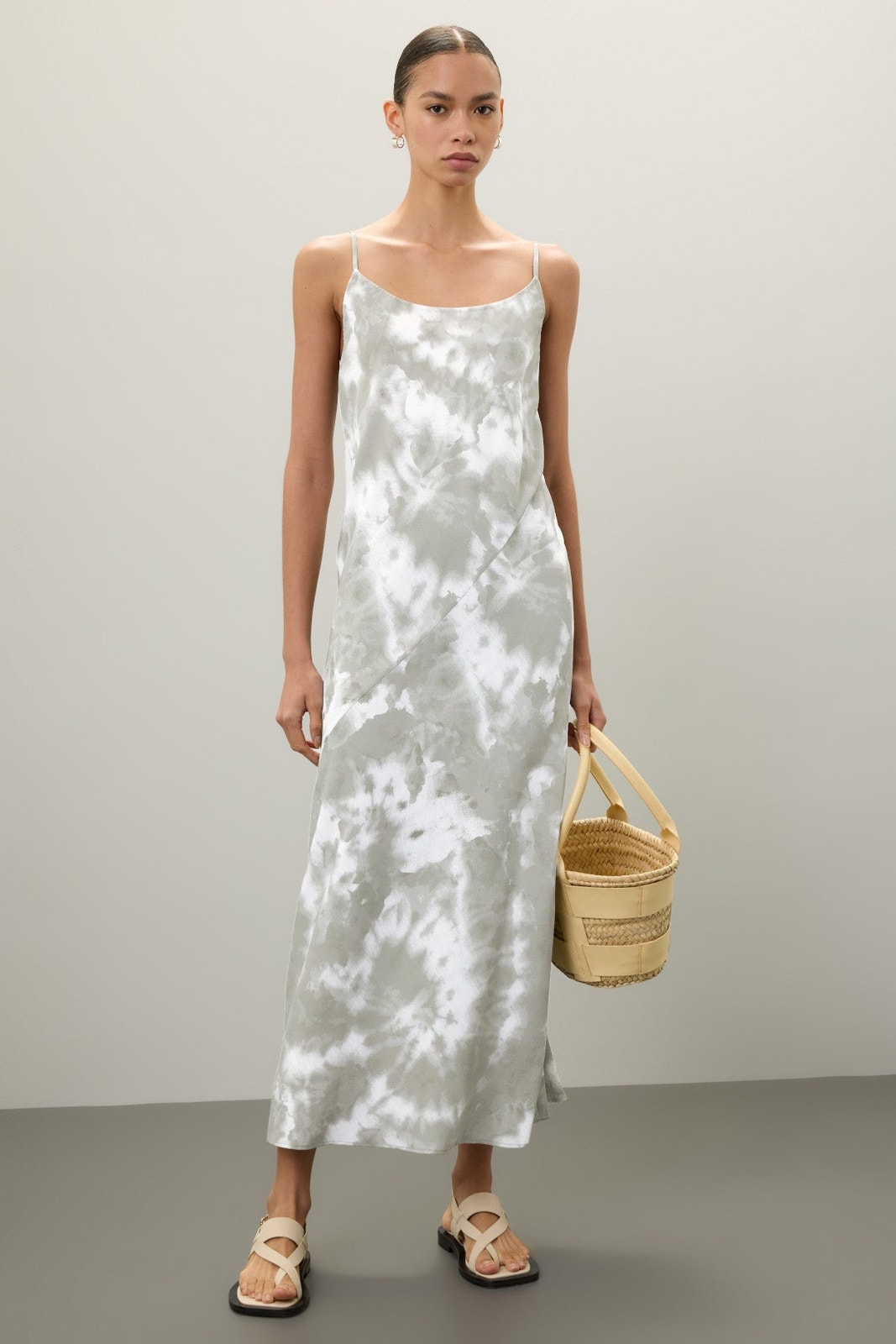 Thakoon Tie Dye Maxi Slip Dress Sage Green Sleeveless Open Back Y2k 90s Sz 2